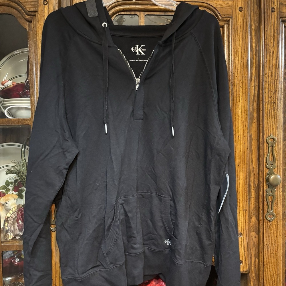 Calvin Klein NWT Quarter Zip Women's Black Long Sleeve Xl Hoodie With Drawstring